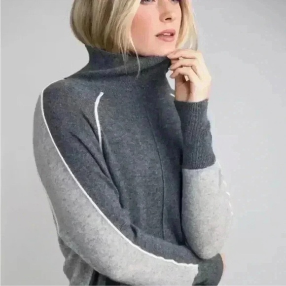 Vineyard Vines 100% Cashmere Two Tone Raglan Mock Neck Sweater in Gray size S - Picture 2 of 15